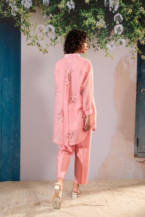 Dahlia Print Shirt And Pant Set In Chanderi