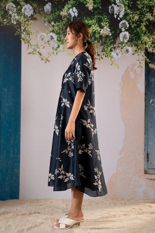 Discharge Print  Shirt Dress In Chanderi