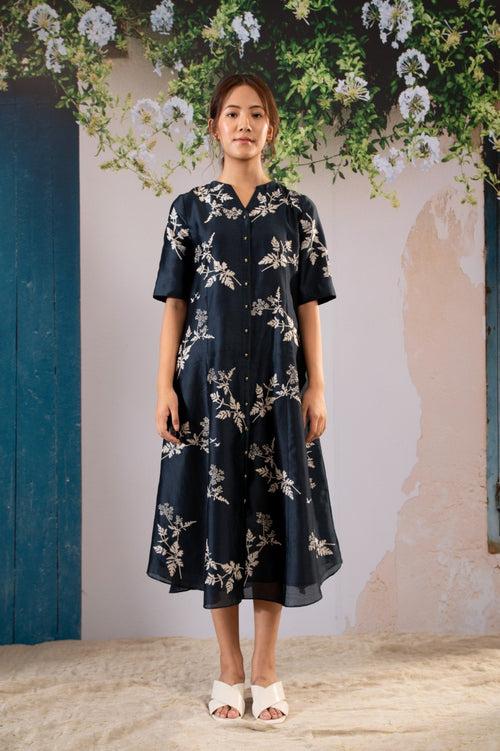 Discharge Print  Shirt Dress In Chanderi