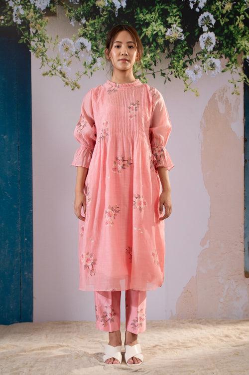 Discharge Print Pink Kurta Set