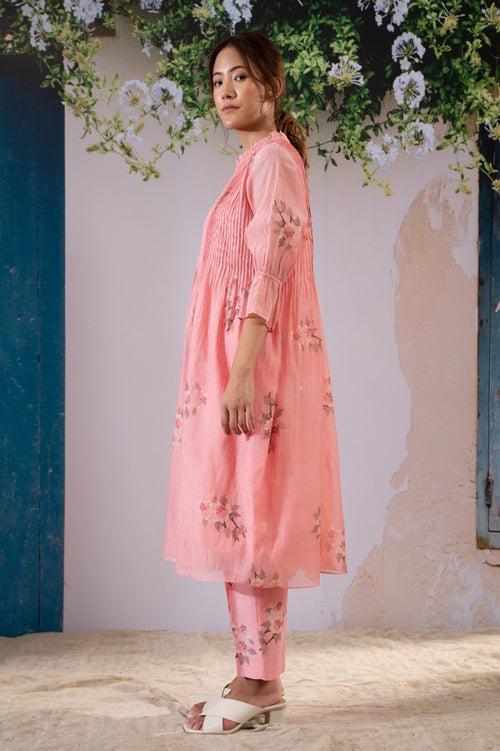 Discharge Print Pink Kurta Set