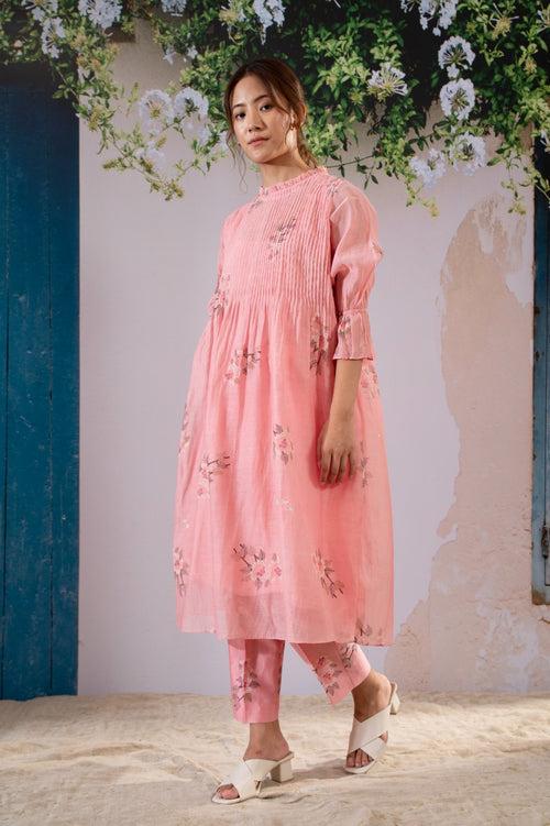 Discharge Print Pink Kurta Set