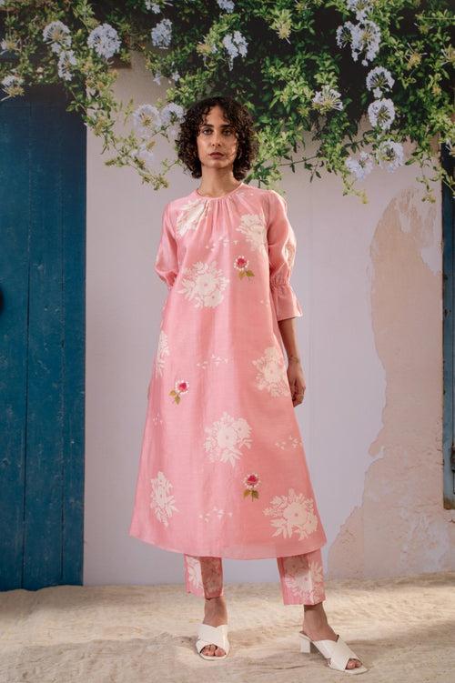 Discharge Print Pink Kurta Set