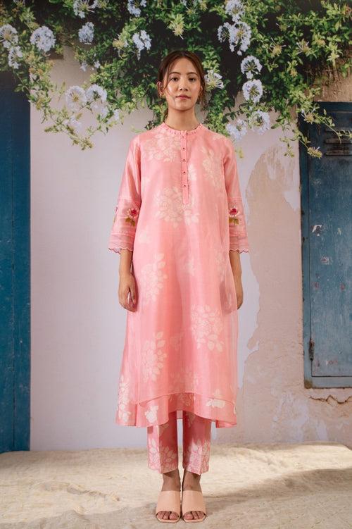 Discharge Print Pink Kurta Set