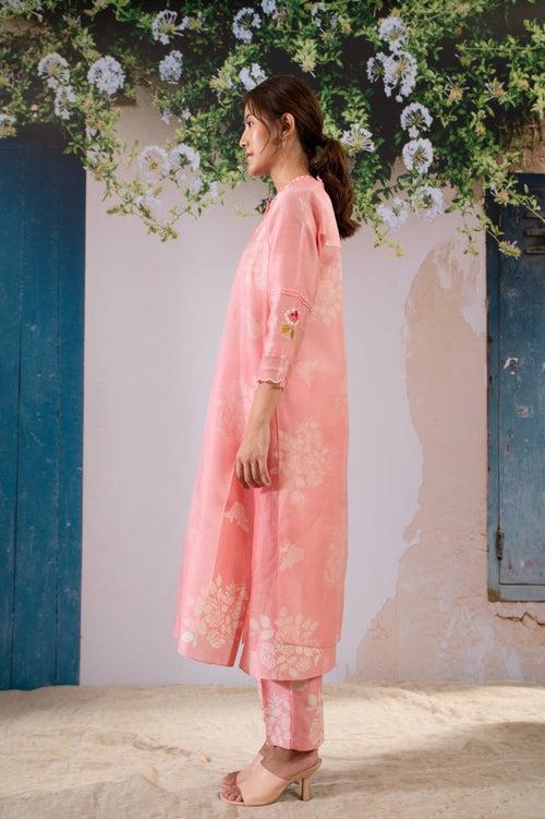 Discharge Print Pink Kurta Set