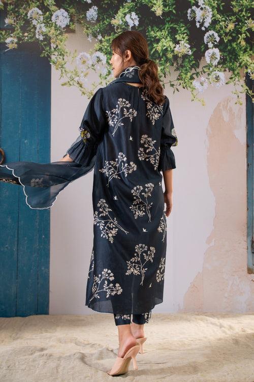 Discharge Print Indigo Kurta Set