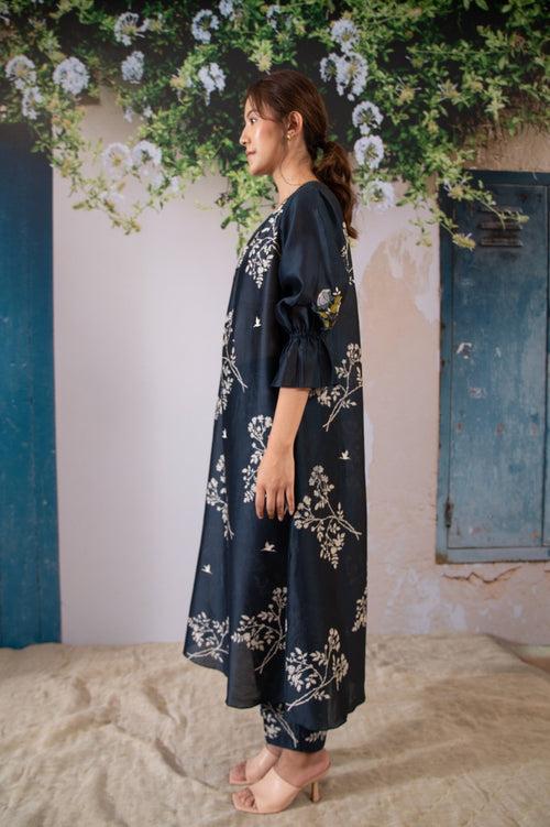 Discharge Print Indigo Kurta Set