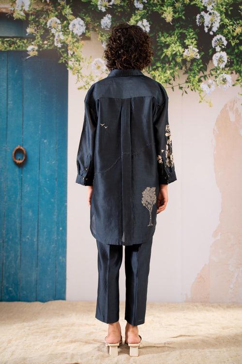 Discharge Print  Oversized Shirt And Pant Set In Chanderi