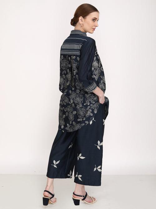 Multi Block Print Front Open Shirt with Pants