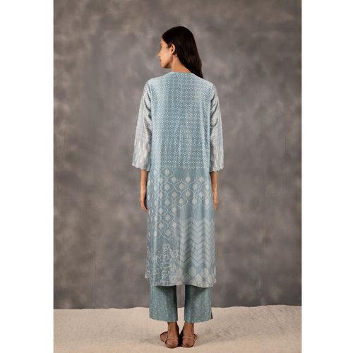 Rouched Yoke multi block print  tunic with pants