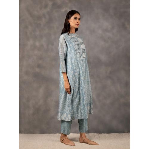 Rouched Yoke multi block print  tunic with pants