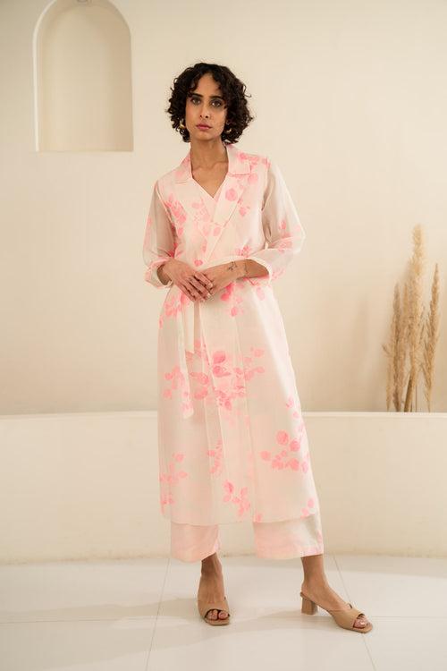 PINK ORGANZA PETAL PRINTED JACKET + PRINTED JUMPSUIT