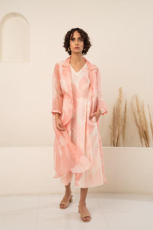 PINK ORGANZA PRINTED JACKET + PRINTED JUMPSUIT