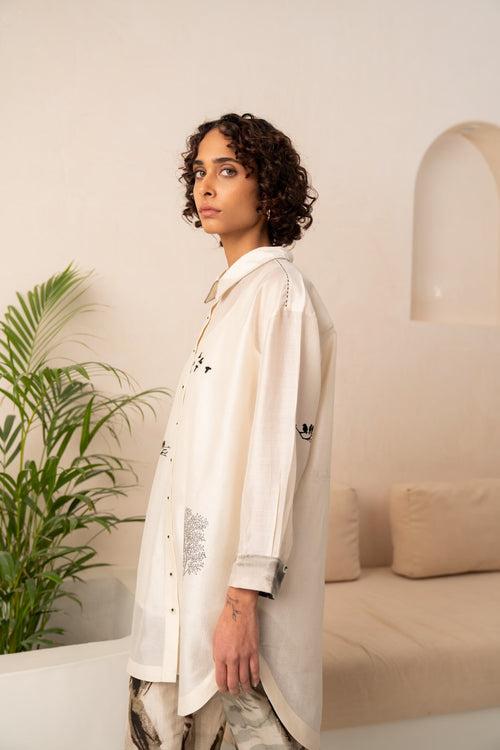 IVORY EMBROIDERED CHANDERI SHIRT