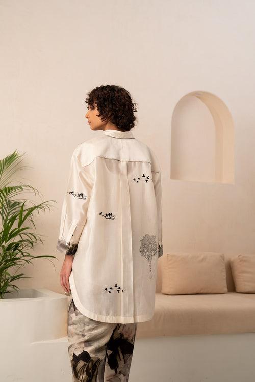 IVORY EMBROIDERED CHANDERI SHIRT