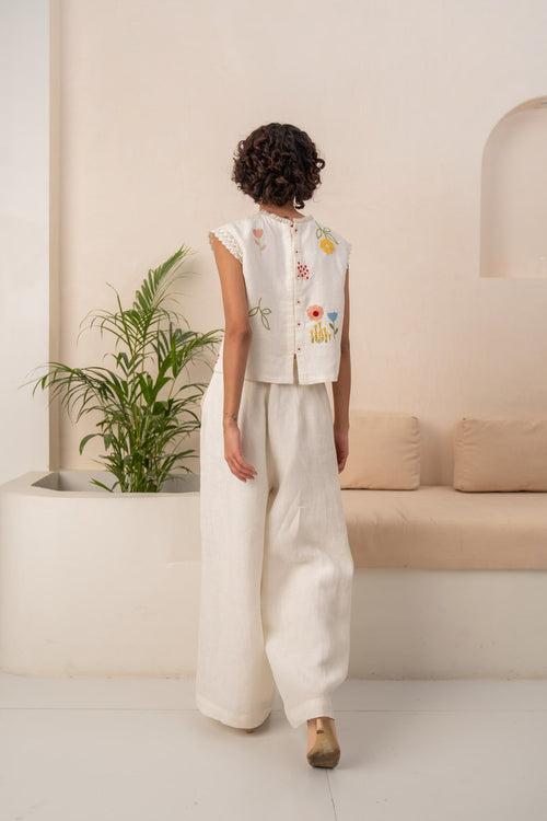 IVORY EMBROIDERED SHIRT + SOLID LINEN PANTS