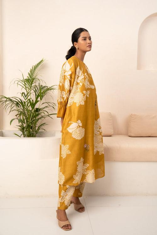 OCHRE FLORAL PRINTED TUNIC AND PANT