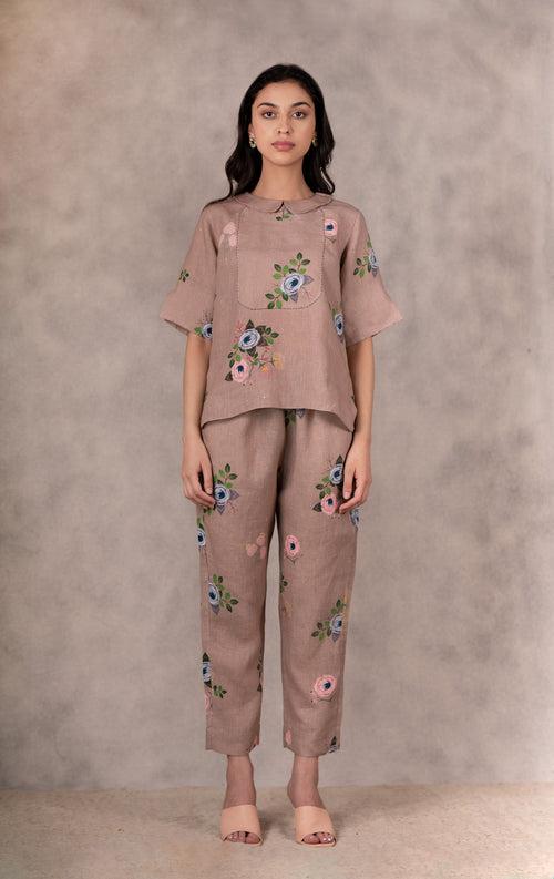 Almond Eden Print Linen Pants