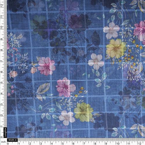 Gorgeous Multicolor Floral Linen Fabric with Intricate Leaf Design