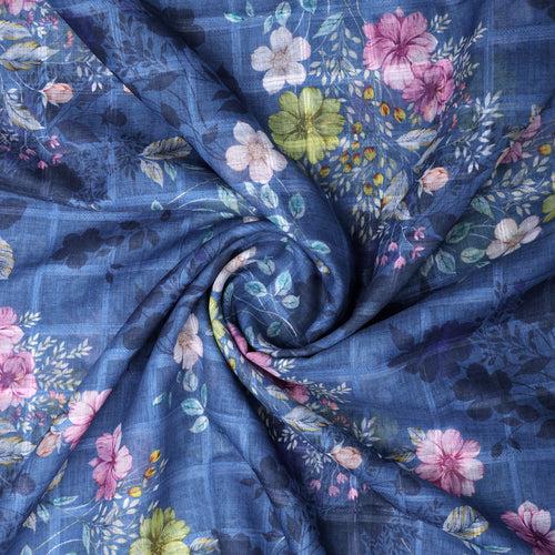 Gorgeous Multicolor Floral Linen Fabric with Intricate Leaf Design