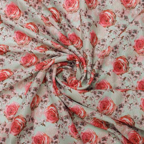 Gorgeous Floral Printed Kota Doria Fabric for Classy Dress Making