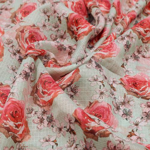 Gorgeous Floral Printed Kota Doria Fabric for Classy Dress Making