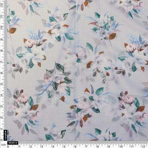 Gorgeous Printed Kota Doria Fabric Material with Bunch Of Flower