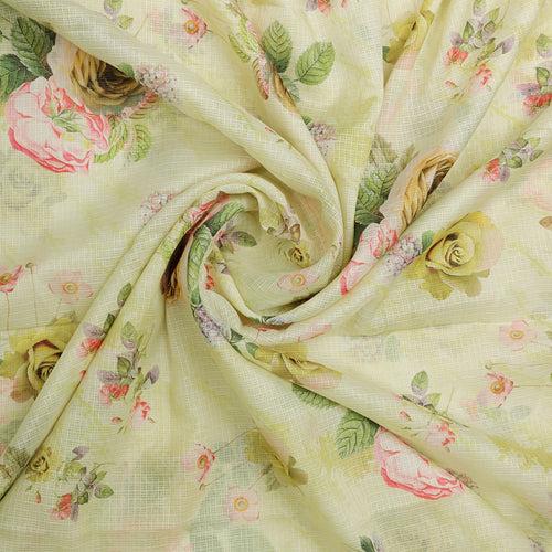 Gorgeous Floral Kota Doria Fabric Material in Vibrant Yellow Color