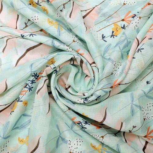 Gorgeous Kota Doria Fabric with Decorative Leaves in Multicolor