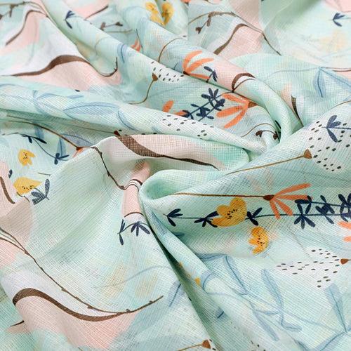 Gorgeous Kota Doria Fabric with Decorative Leaves in Multicolor