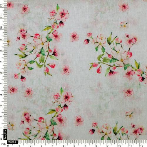 Pink Floral Printed Linen Fabric