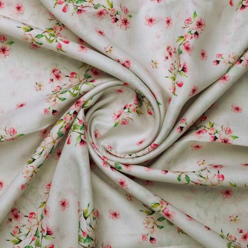 Pink Floral Printed Linen Fabric