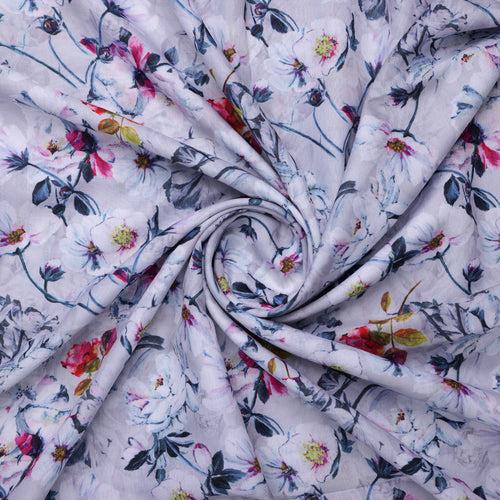 Lilac Floral Printed Linen Fabric