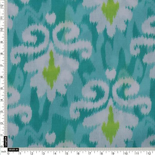 Green and Blue Ikat Print Linen Fabric