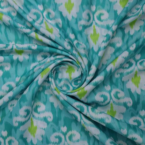 Green and Blue Ikat Print Linen Fabric