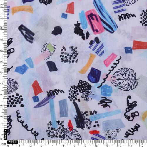 Quirky Hand Drawn Abstract Print Linen Fabric