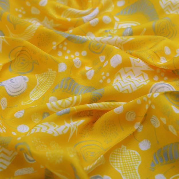 Quirky Fruits and Shapes Printed Muslin Fabric