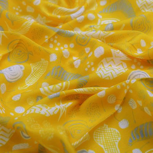 Quirky Fruits and Shapes Printed Muslin Fabric