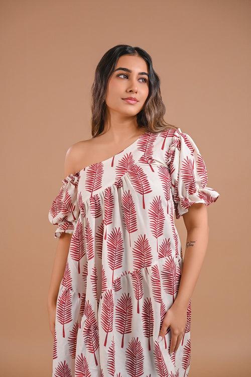 Off-Shoulder Tiered Printed Midi Dress