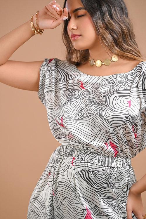 White Abstract Printed Midi Dress