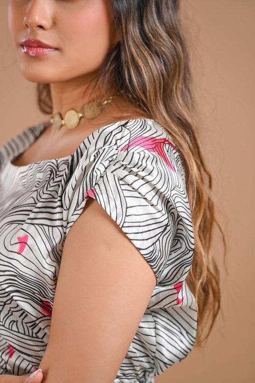 White Abstract Printed Midi Dress