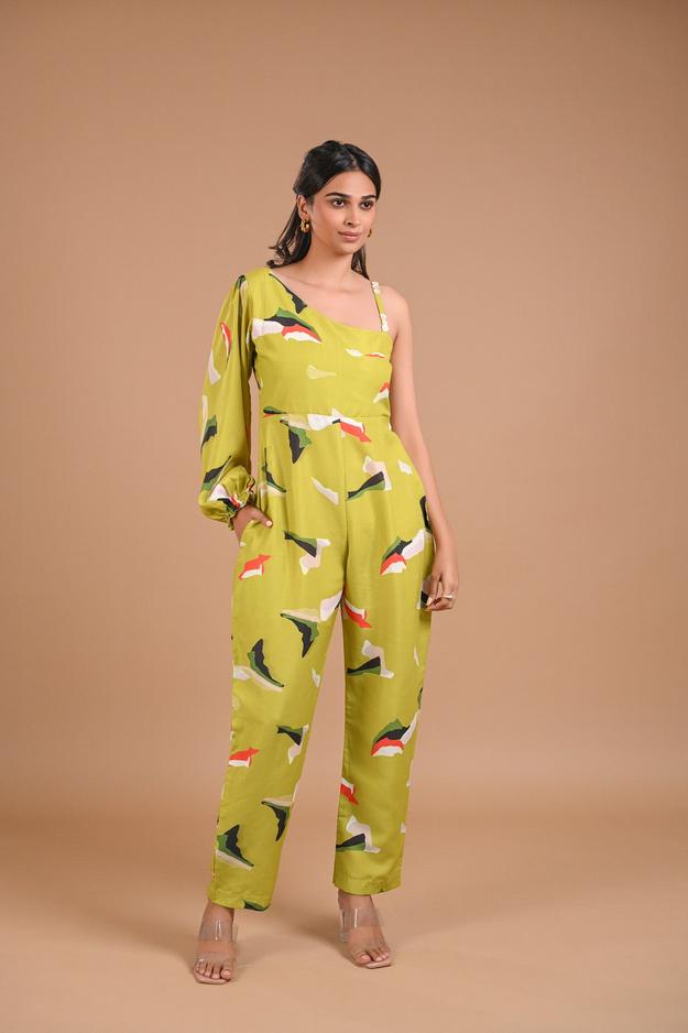 One Shoulder Printed Jumpsuit