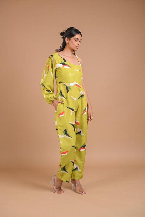 One Shoulder Printed Jumpsuit