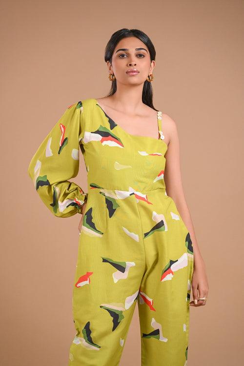 One Shoulder Printed Jumpsuit