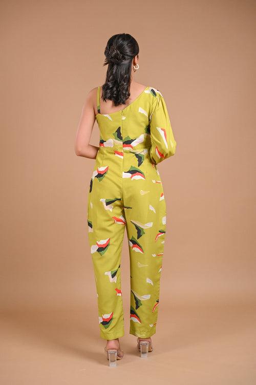 One Shoulder Printed Jumpsuit