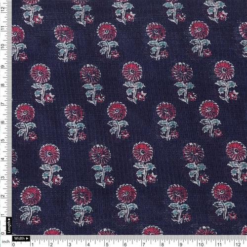 Classy Blue and Red Floral Print Kota Doria Digital Fabric Material
