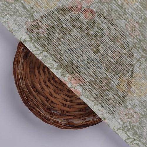 Classy Floral Velly Kota Doria Fabric Material with Decorative Leaves