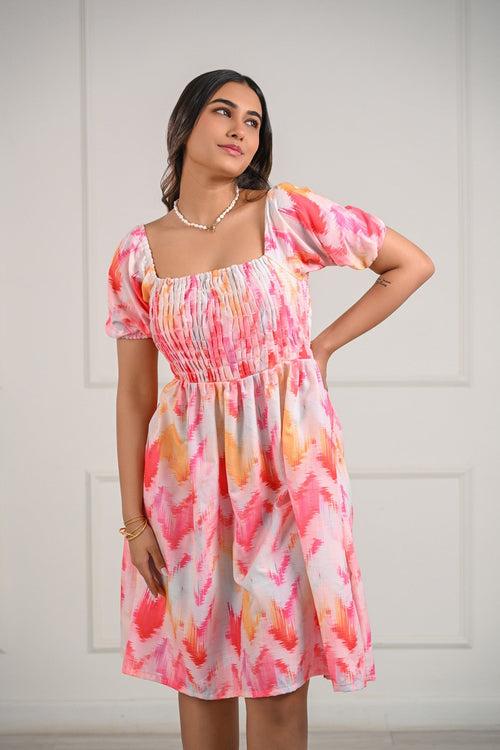 Pink Printed Muslin Dress