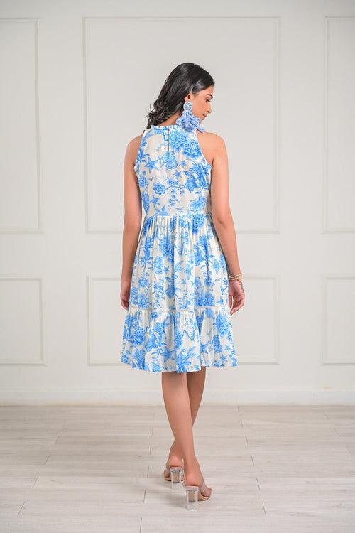 Floral Halter Neck Muslin Dress