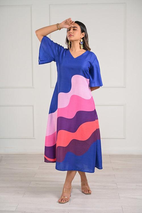 Wavy Printed Midi Dress